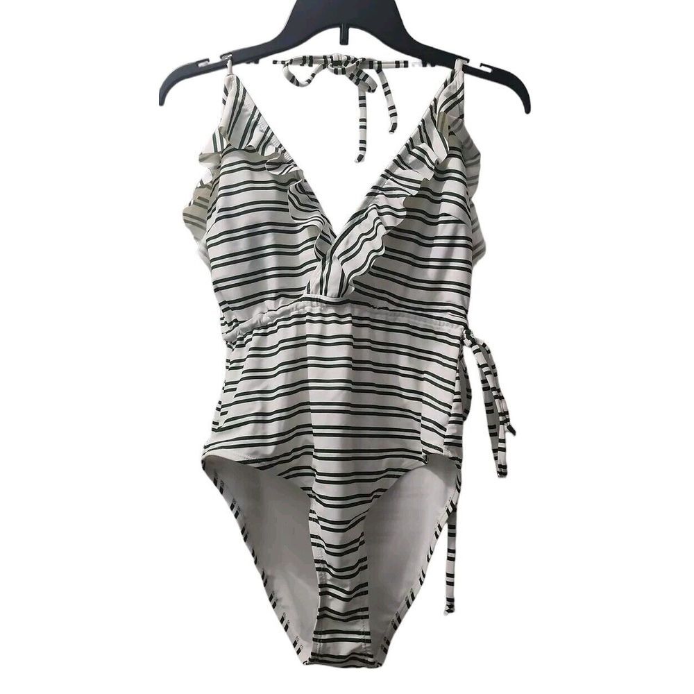 Cupshe Womens Size L One Piece Bathing Suit White Black Striped
